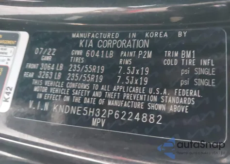 2023 Kia Carnival Mpv Sx Prestige from USA, damaged, VIN KNDNE5H32P6224882